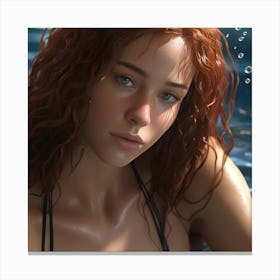 Red Haired Girl In Water Canvas Print