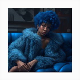 Afro-American Woman In Blue Fur Coat Canvas Print