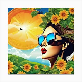 Sunflowers And A Woman Canvas Print