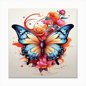 Butterfly And Roses Canvas Print