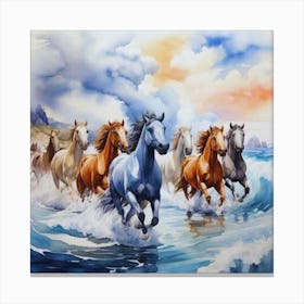 Many Horses On The Beach Canvas Print