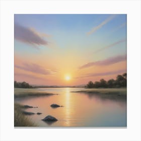 Sunset Over The Water Paintings Art Print 2 Canvas Print