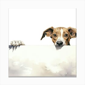 Dog Peeking Over A Sign 1 Canvas Print