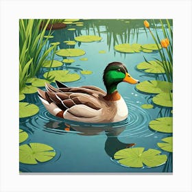 Duck In The Pond Canvas Print