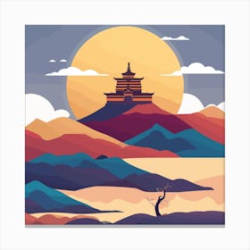 Chinese Landscape Painting Dawn Tibet Temple Meditation Canvas Print
