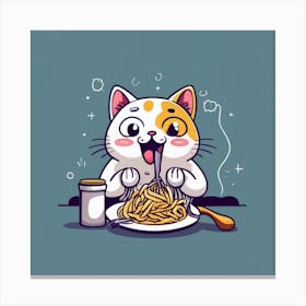 Cat Eating Spaghetti Canvas Print