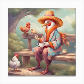 Chickens On A Bench Canvas Print