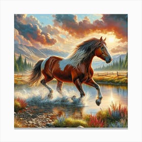 Horse Running In Water Canvas Print