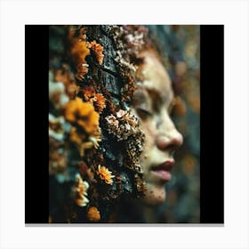 Woman With Flowers On Her Face Canvas Print