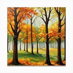 Forest In Autumn In Minimalist Style Square Composition 206 Canvas Print