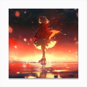 Anime Girl Standing In Water Canvas Print