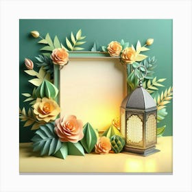 Frame With Flowers And Lantern 5 Canvas Print