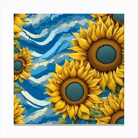 Sunflowers On A Blue Background Canvas Print