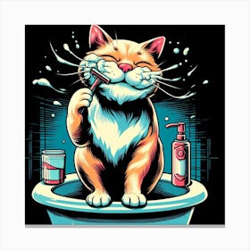 Cat Brushing Teeth Canvas Print