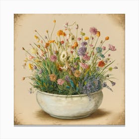 Vintage Wildflowers In A Bowl 2 Canvas Print