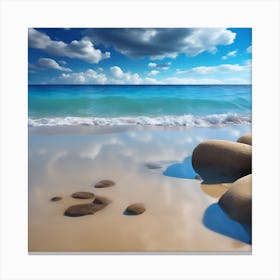 Blue Sea, White Surf and Sandy Beach Canvas Print