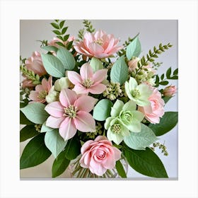 Pink And Green Bouquet Canvas Print