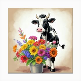 Cow With Flowers 17 Canvas Print