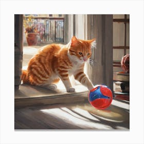 Cat Playing With Ball Canvas Print