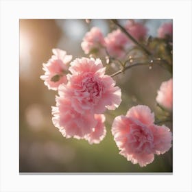 A Blooming Carnation Blossom Tree With Petals Gently Falling In The Breeze Canvas Print