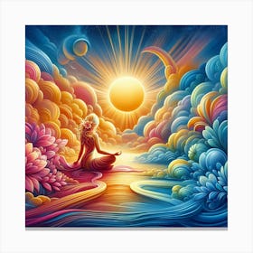 Meditating Woman In The Clouds Canvas Print