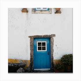 The Tiny Blue Door In A Village In Portugal Square Canvas Print