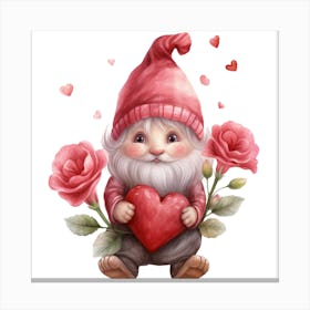 Gnome With Roses 3 Canvas Print