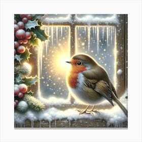 Robin In The Window It's Christmas Canvas Print