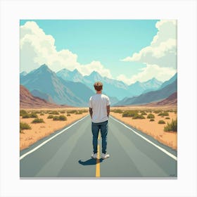 Justin Bieber With An Open Road Ahead, Watercolor Mountains In The Distance Canvas Print