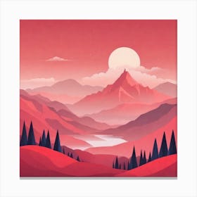 Misty mountains background in red tone 95 Canvas Print