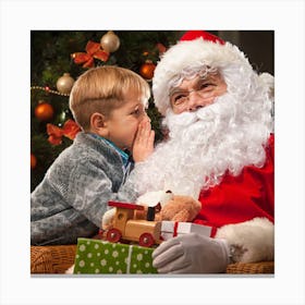 Santa Claus Kissing Boy Canvas Print