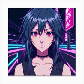 Anime Girl In Neon Lights Canvas Print