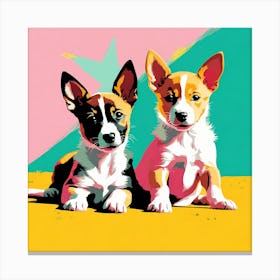 'Basenji Pups' , This Contemporary art brings POP Art and Flat Vector Art Together, Colorful, Home Decor, Kids Room Decor,  Animal Art, Puppy Bank - 16th Canvas Print