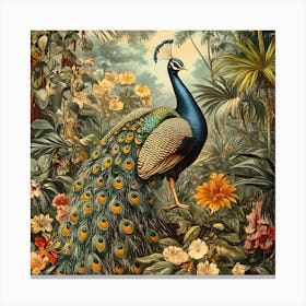 Peacock In The Jungle 1 Canvas Print