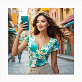 Beautiful Woman Taking Selfie Canvas Print