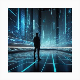 Futuristic Man In Futuristic City 3 Canvas Print