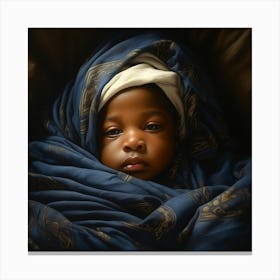 Child In A Blue Blanket Canvas Print