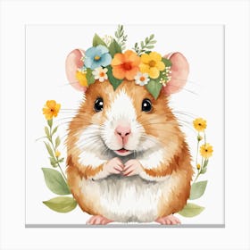 Floral Baby Hamster Nursery Illustration (11) Canvas Print