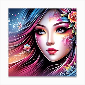 Portrait Of A Girl With Flowers Canvas Print