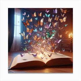 Butterfly Flying Over Book Canvas Print