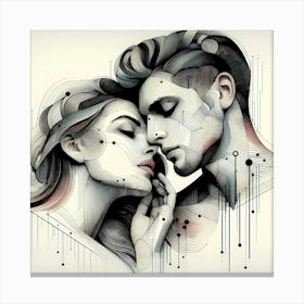 Lover Couple - Abstract Line Art Illustration 7 Canvas Print