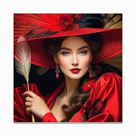 Victorian Woman In Red Hat 6 Canvas Print