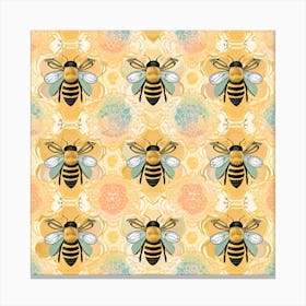 Bees On A Yellow Background Canvas Print
