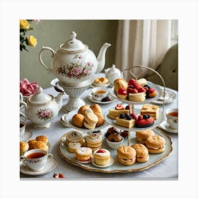 English Afternoon Tea Create An Image Of An English Afternoon Tea Setup With A Teapot Teacups Scones 231689358 Canvas Print