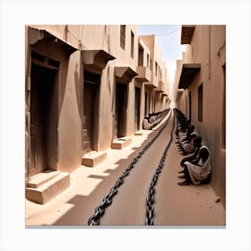91 Photo Of A Very Narrow And Long Street With North African Slaves In A Row Chained Together Canvas Print