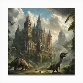 Dinosaurs And Castle Canvas Print