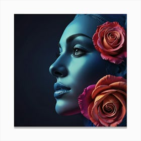 Portrait Of A Woman With Roses Canvas Print