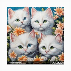 Four Kittens In Flowers Canvas Print