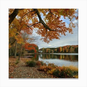 Fall Leaves On A Lake Canvas Print