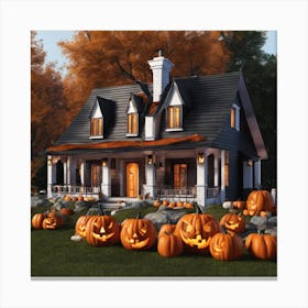 Halloween House With Pumpkins 1 Canvas Print